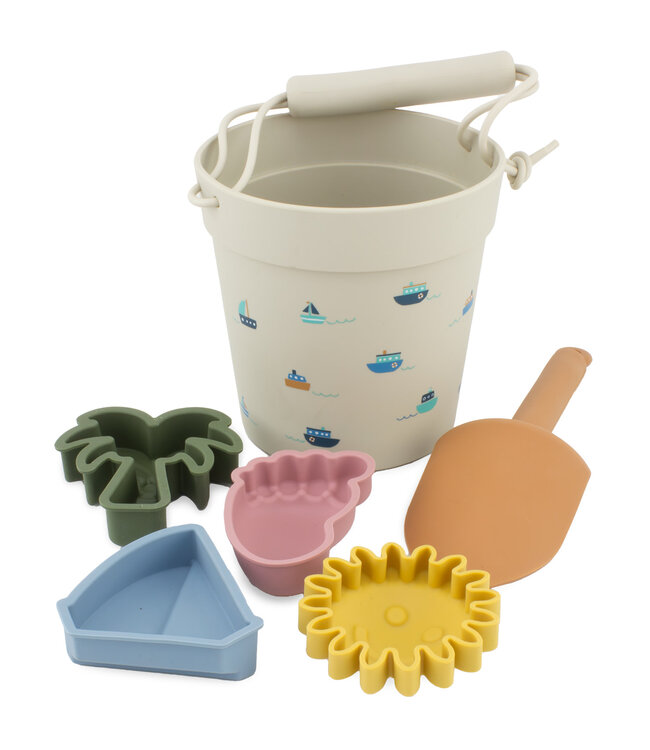 Ulysse | Siliconen Strandsetje | Emmer met schep en Zandvormpjes | 6 delig | 1+