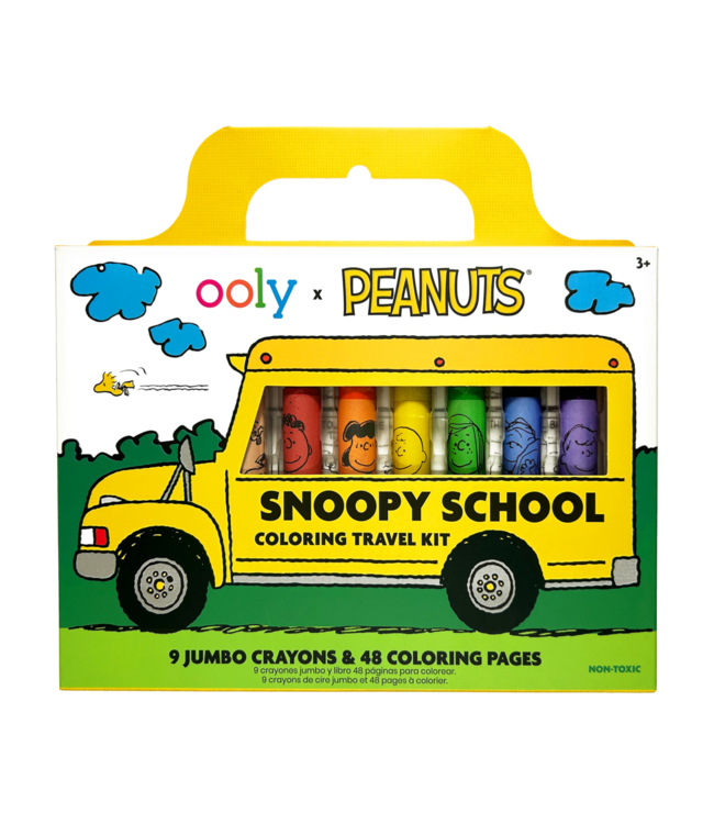 Ooly x Peanuts | Snoopy School Coloring Travel Kit | 9 x jumbo Waskrijt | kleurboek met 48 pagina's |  3+