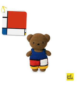 Just Dutch Gehaakte Knuffel | Boris | Mondriaan Overall | 20 cm | 100 % Cotton | 0+