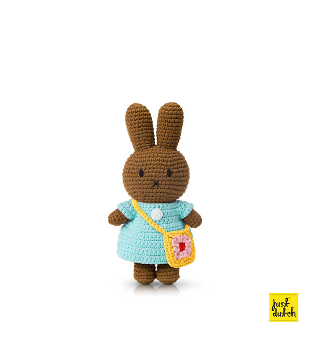 Gehaakte Knuffel | Melanie/Nina | Pastel Aqua Dress | Flowerbag | 25 cm | 100 % Cotton | 0+