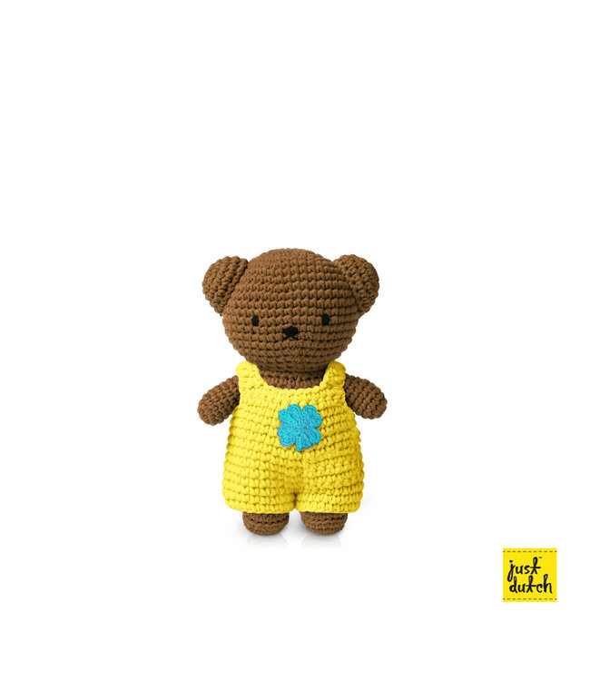 Gehaakte Knuffel | Boris | Yellow Clover Overall | 20 cm | 100 % Cotton | 0+