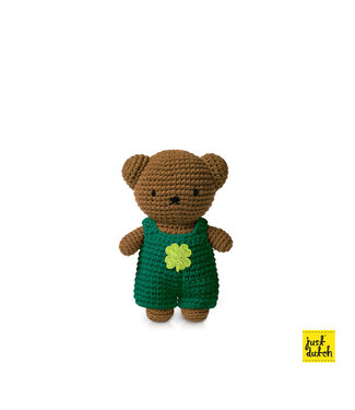 Just Dutch Gehaakte Knuffel | Boris | Green Clover Overall | 20 cm | 100 % Cotton | 0+