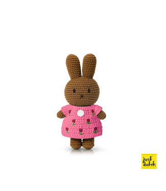 Just Dutch Gehaakte Knuffel | Melanie / Nina | Pink Tulip Dress | 25 cm | 100 % Cotton | 0+