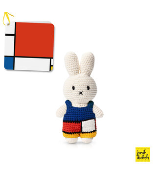 Just Dutch Gehaakte Knuffel | Miffy/Nijntje | Mondriaan Overall | 25 cm | 100 % Cotton | 0+