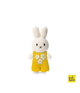 Just Dutch Gehaakte Knuffel | Miffy/Nijntje | Yellow Birthday Jumpsuit  | 25 cm | 100 % Cotton | 0+