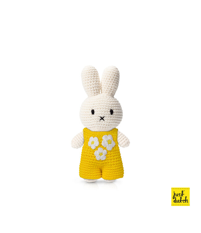Gehaakte Knuffel | Miffy/Nijntje | Yellow Birthday Jumpsuit  | 25 cm | 100 % Cotton | 0+