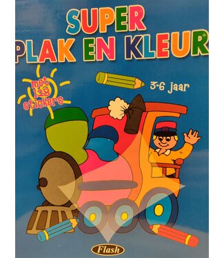 Flash | Kleurboek met 128 Stickers | Blauwe kaft | 3-6 jaar