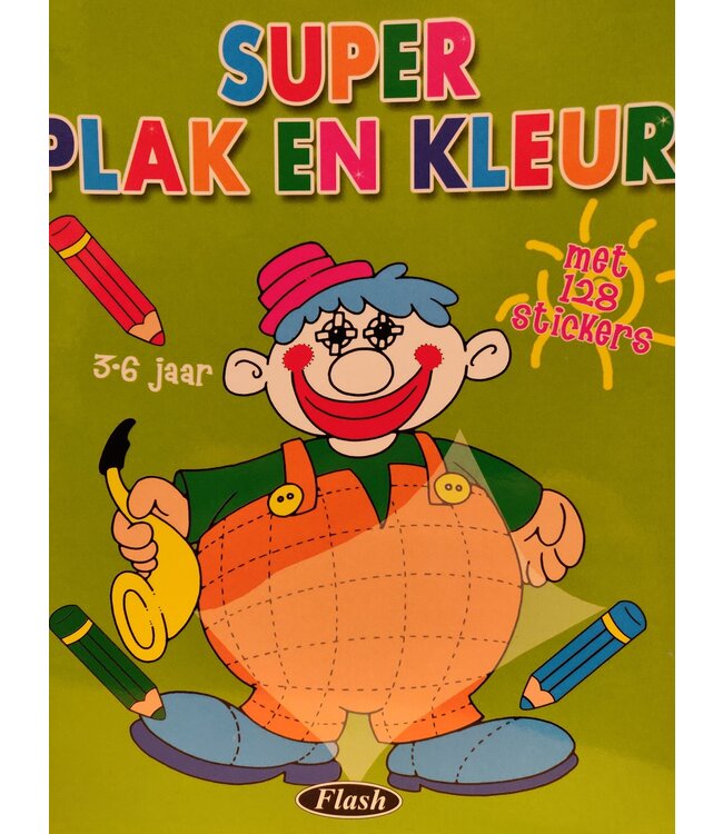 Flash | Kleurboek met 128 Stickers | Groene kaft | 3-6 jaar