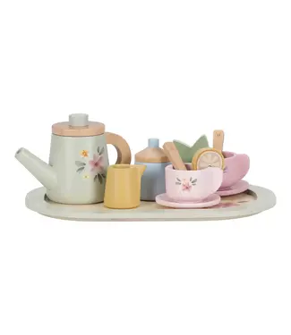 Little Dutch Little Dutch | Houten Thee Servies | Flowers | 14 delig | Theepot 9,5 hoog | 2+