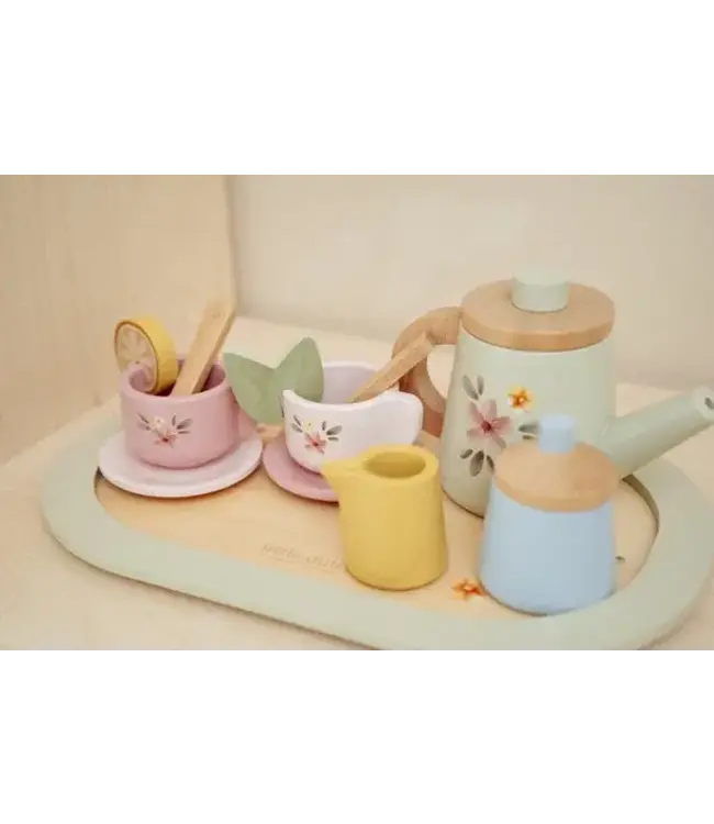 Little Dutch | Houten Thee Servies | Flowers | 14 delig | Theepot 9,5 hoog | 2+