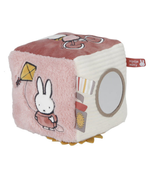 Tiamo | Stoffen Kubus | Activiteitenkubus met rammelaar | Nijntje | Fluffy Pink | 14 cm | 0+
