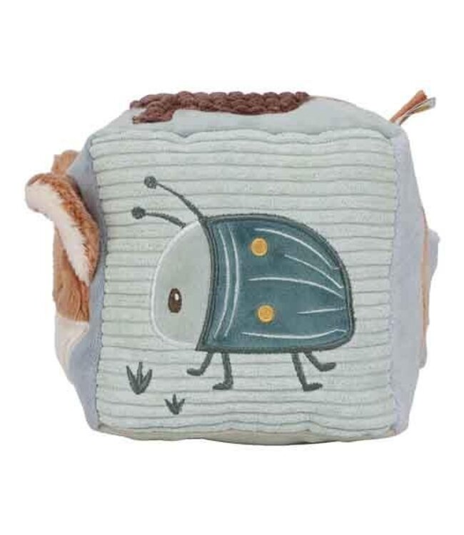 Little Dutch | Stoffen Kubus | Activiteitenkubus met rammelaar | Forest Friends | 14 cm | 0+