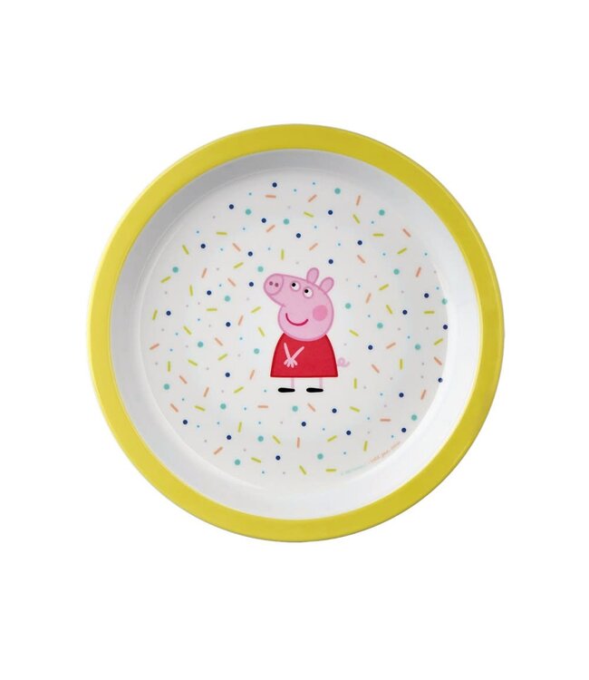 Petit Jour Paris | Peppa Pig | Bord Met Opstaande Rand | Gele rand | 18 cm | + 6 mnd