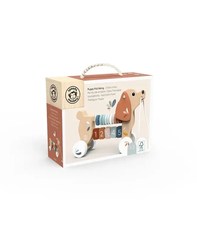 Speedy Monkey | Houten Trekfiguur | Puppy | 7,3 x 17,2 x 25 cm | 1+