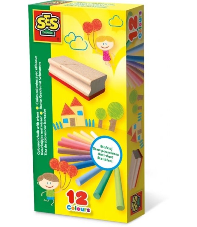 Ses |  12 Kleurkrijtjes | met wisser | 2+