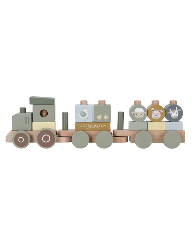 Little Dutch | Houten Blokkentrein | Little Farm | 16 delig | 45 cm | 1+
