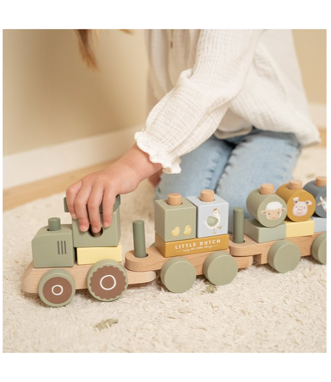 Little Dutch | Houten Blokkentrein | Little Farm | 16 delig | 45 cm | 1+