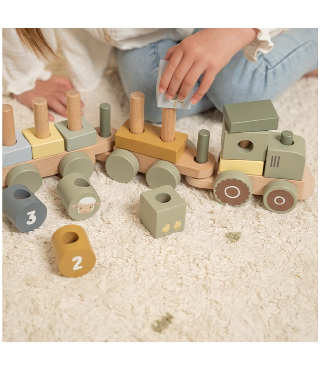Little Dutch | Houten Blokkentrein | Little Farm | 16 delig | 45 cm | 1+