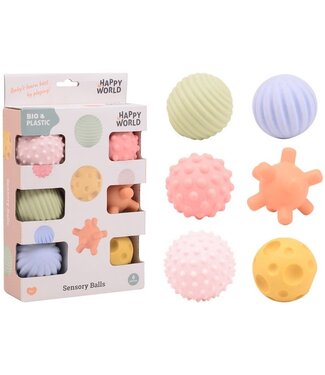 Happy World Happy World | Bioplastic | Motoriek en Zintuig Ballen | 6 stuks | +18 mnd