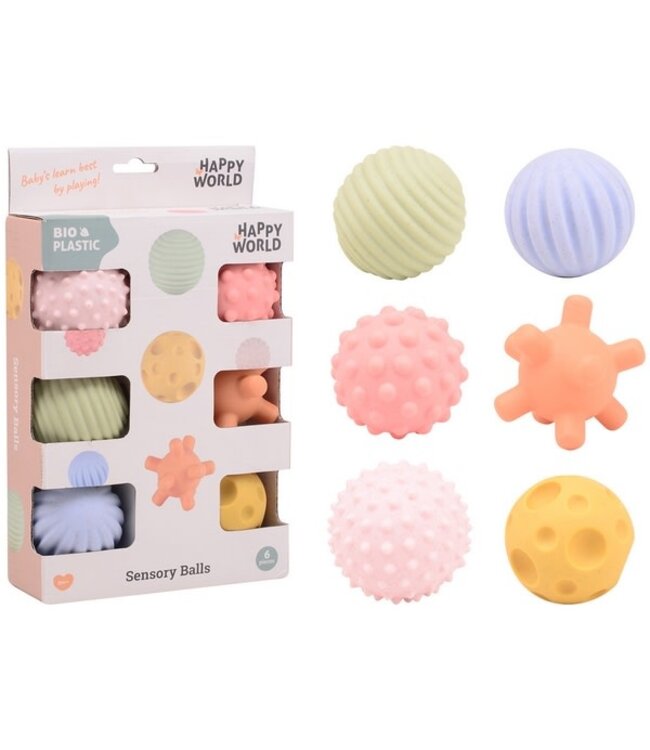 Happy World | Bioplastic | Motoriek en Zintuig Ballen | 6 stuks | +18 mnd