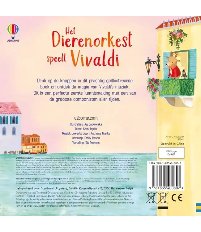 Usborne | Geluidenboek met Muziek | Het Dierenorkest speelt Vivaldi | 2+