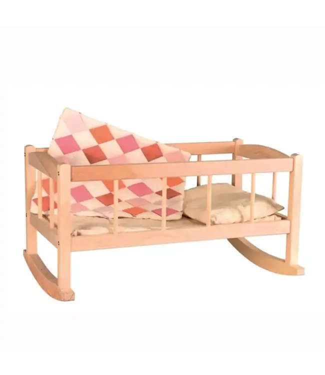 Egmond Toys | Poppenbed | Houten Schommelwieg met dekentje | 50 x 30 x 27 cm | 2+