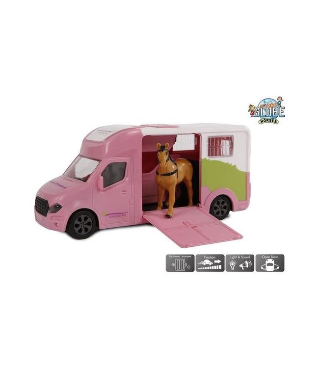 Kids Globe | Die-cast | Pullback | Roze Paardentruck | met Hinnikend Paard | 20 cm | 3+