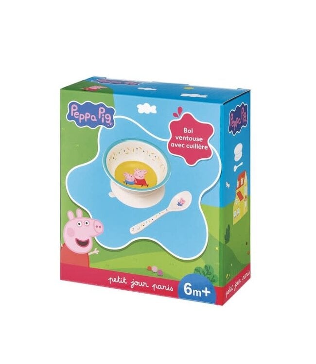 Petit Jour Paris | Peppa Pig | Kommetje met Zuignap en Lepel | +6 mnd