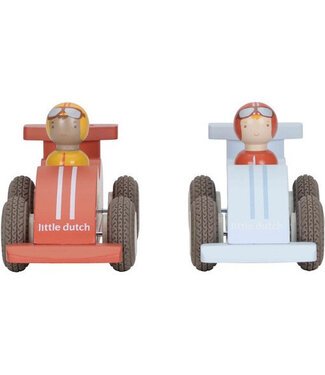 Little Dutch Little Dutch | 2 Houten Racewagens | Pullback | 14,5 cm | +18 maanden