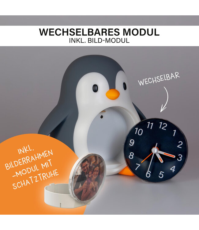 MegaLight | Pinguïn | Nachtlamp | Wekker | USB Oplaadbaar | 14 cm