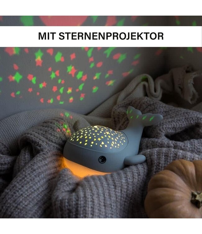 MegaLight | Willy Whale | Nachtlamp en projecteert sterren | USB Oplaadbaar | 9 cm