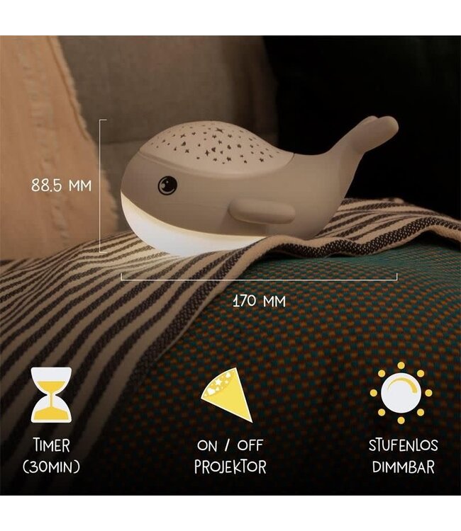 MegaLight | Willy Whale | Nachtlamp en projecteert sterren | USB Oplaadbaar | 9 cm