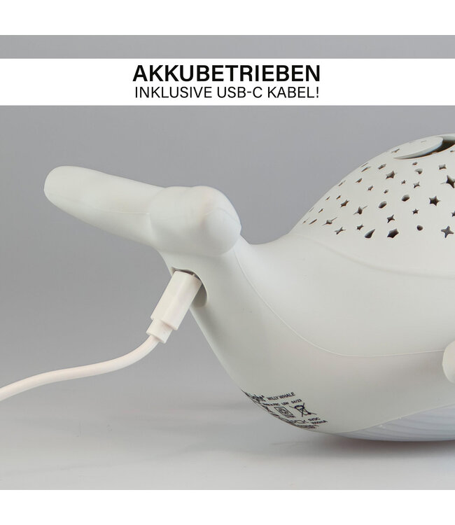 MegaLight | Willy Whale | Nachtlamp en projecteert sterren | USB Oplaadbaar | 9 cm