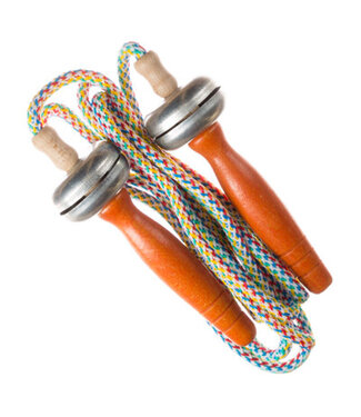 Springtouw met Belletje | Naturel, Oranje, Groen of Geel | Handvat 9,5 cm | Touw 2 meter | 5+