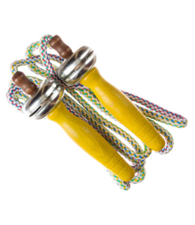 Springtouw met Belletje | Naturel, Oranje, Groen of Geel | Handvat 9,5 cm | Touw 2 meter | 5+