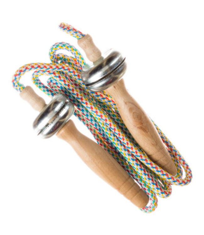 Springtouw met Belletje | Naturel, Oranje, Groen of Geel | Handvat 9,5 cm | Touw 2 meter | 5+