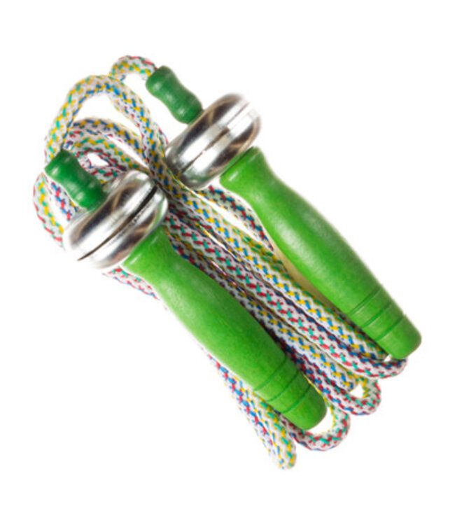 Springtouw met Belletje | Naturel, Oranje, Groen of Geel | Handvat 9,5 cm | Touw 2 meter | 5+