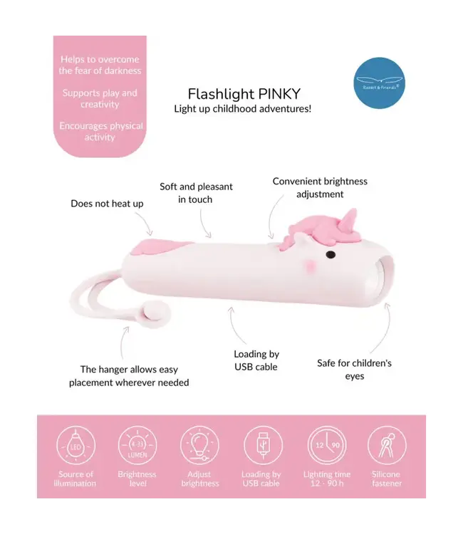 Rabbit & Friends | Unicorn | Oplaadbare Zaklantaarn | Siliconen | 25cm | 2+