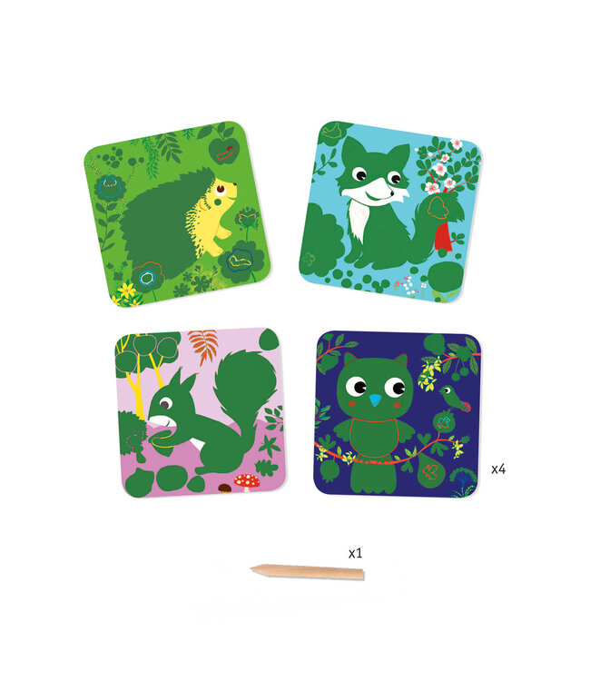 Djeco | Scratch Cards | 4 delig | Land Dieren | 3-6 jaar