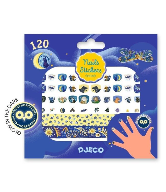 Djeco | Nails Stickers | 120 pieces | Moonlight Reflections | Glow in the Dark | 4 - 8 year