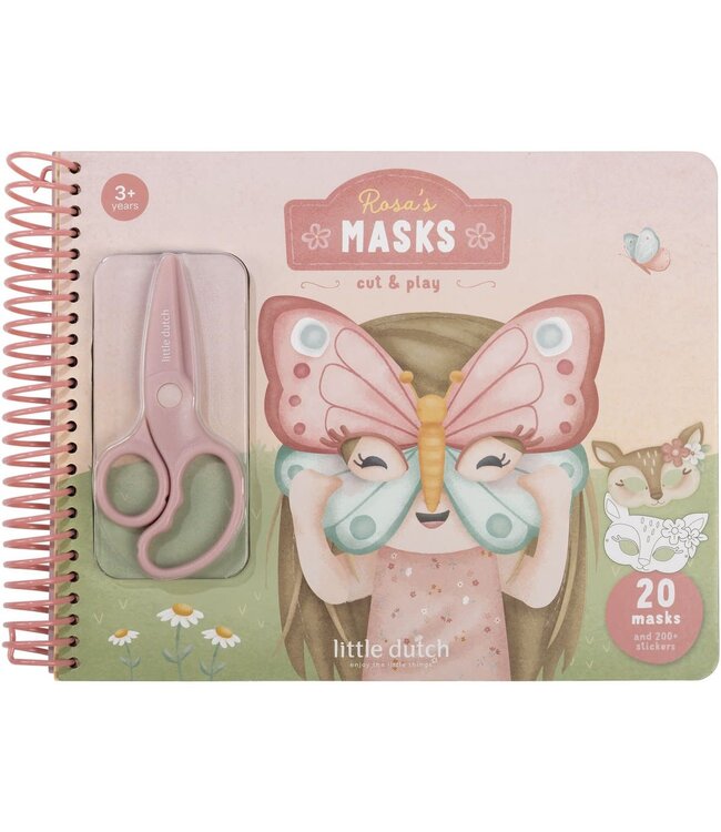 Little Dutch | Knutselboek Rosa & Friends | Maskers Maken | inclusief kindveilige Schaar | 3+