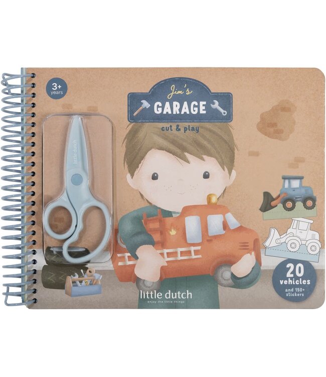 Little Dutch | Knutselboek Jim & Friends | Auto's Maken | inclusief kindveilige Schaar | 3+