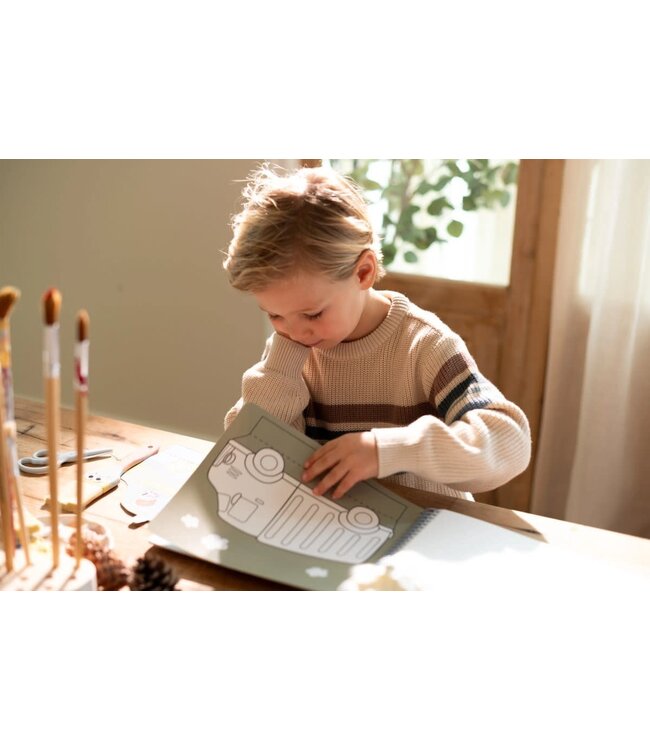 Little Dutch | Knutselboek Jim & Friends | Auto's Maken | inclusief kindveilige Schaar | 3+