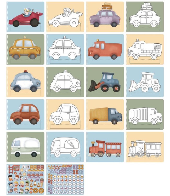 Little Dutch | Knutselboek Jim & Friends | Auto's Maken | inclusief kindveilige Schaar | 3+