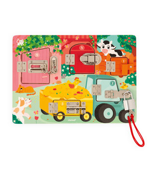 Janod Janod | Houten Speelgoed | Activiteitenbord met sloten en grendels | 34,5 x 24,5 cm | 3+