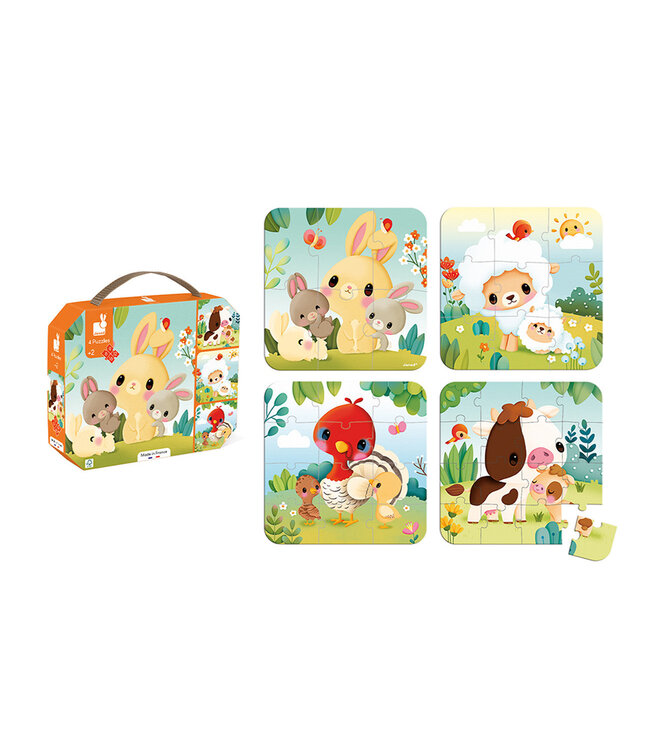 Janod | 4 Puzzels | Boerderij | 20x 20 cm | 6-9-12-16 stukjes | 2+
