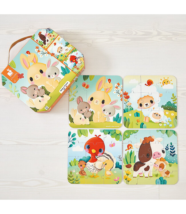 Janod | 4 Puzzels | Boerderij | 20x 20 cm | 6-9-12-16 stukjes | 2+