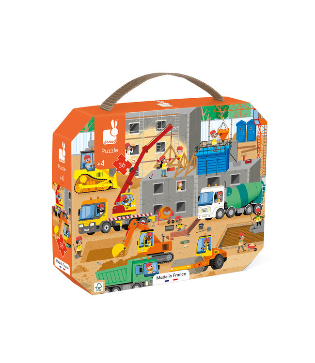 Janod | Puzzel | Op de Bouwplaats | 50 x 40 cm | 36 stukjes | 3+