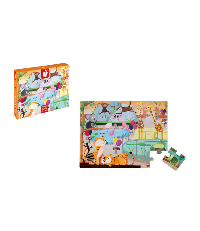 Janod | Voelpuzzel | Een dag in de Dierentuin | 65x 50 cm | 20 stukjes | 2+