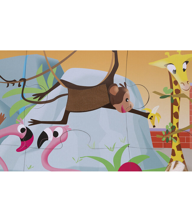Janod | Voelpuzzel | Een dag in de Dierentuin | 65x 50 cm | 20 stukjes | 2+